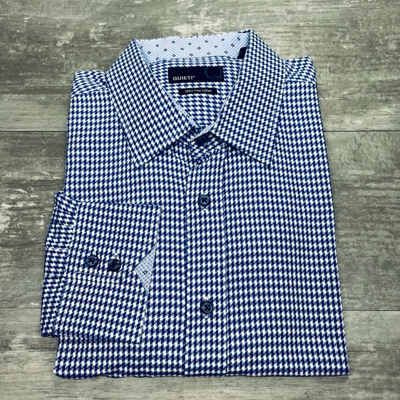 Quieti Blue & White Houndstooth Check Shirt XL - Picture 1 of 4